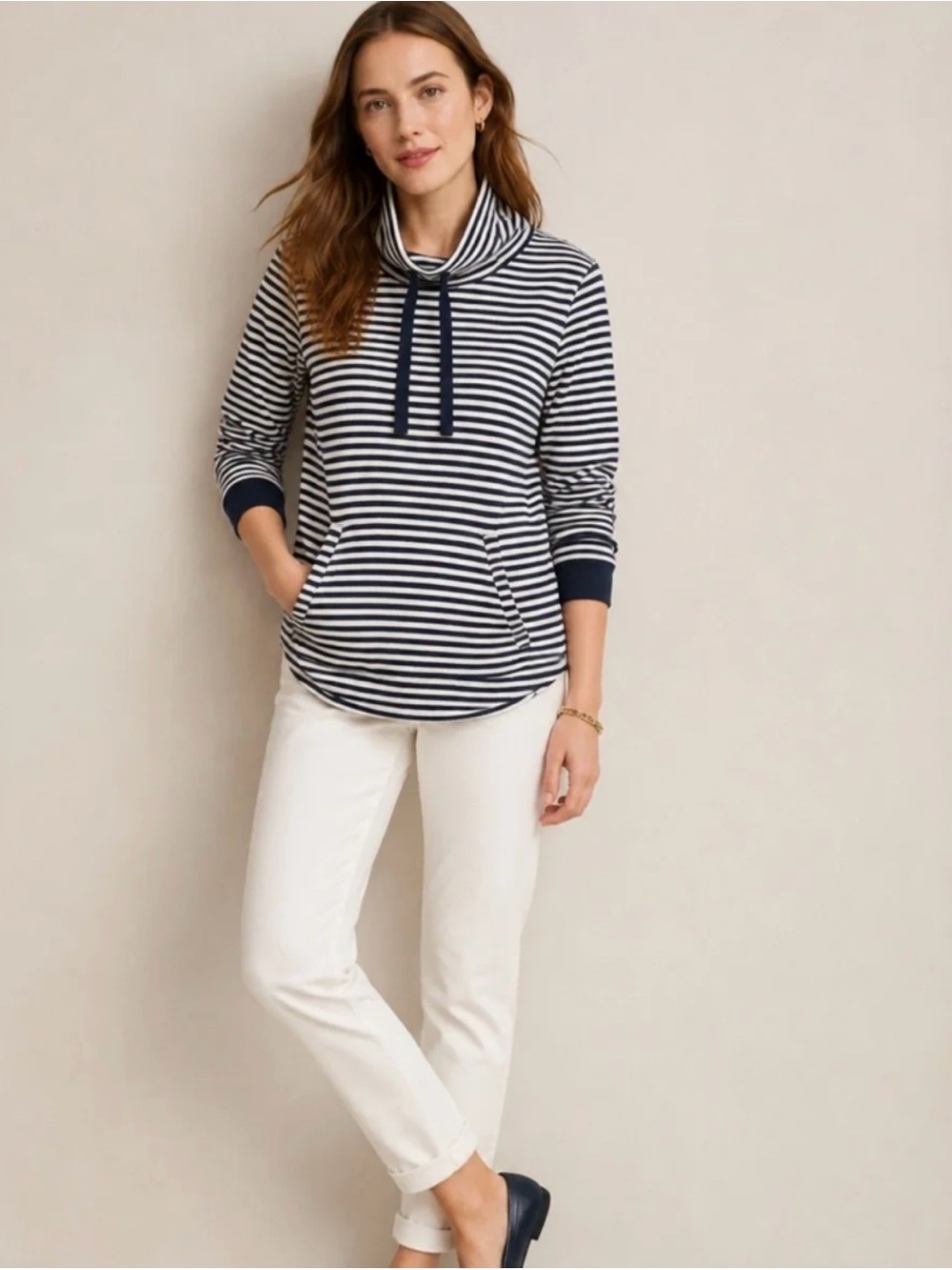 J. Crew Striped Waffle Funnel Neck Sweatshirt Long Sleeve Size XS